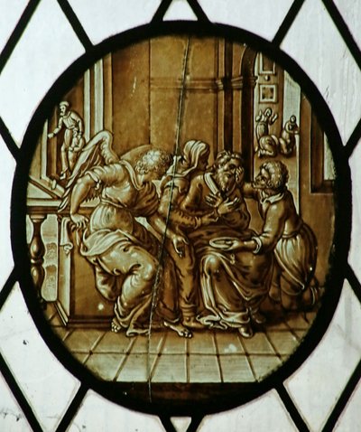 Roundel: Tobiasz uzdrowiony ze ślepoty, prawdopodobnie XIX wiek (witraże) autorstwa School Netherlandish