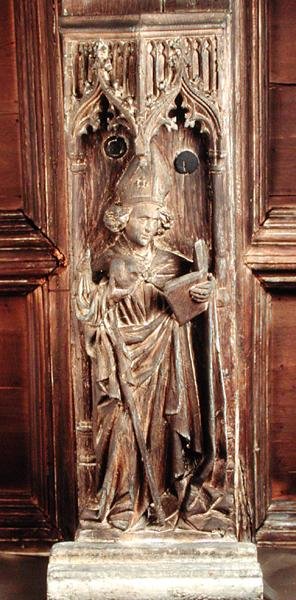 Św. Ambroży, jeden z Czterech Ojców Kościoła łacińskiego (drewno) autorstwa School Netherlandish