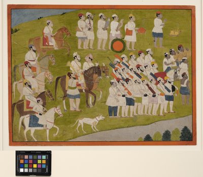 Książę Bhoti przygotowuje się do polowania, ok. 1800 (nieprzezroczysty w/c na papierze) autorstwa School Pahari
