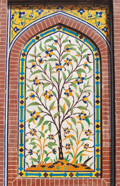 Kwitnące drzewo, dekoracja z majoliki, meczet Wazir Khan (XVII wiek), Lahore, Pendżab, Pakistan autorstwa School Pakistani