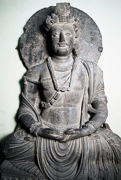 Rzeźba kamienna przedstawiająca Buddę, sztukę Gandhary, Peszawar, Pakistan, autorstwa School Pakistani