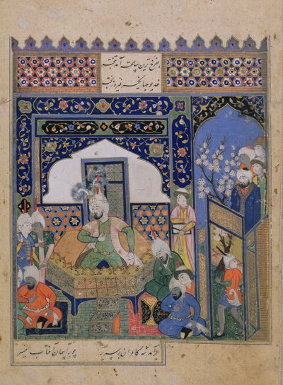 Or.2838 f.20v Timur na tronie w Balch, perski (wellum) autorstwa School Persian