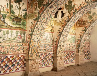 Freski w kaplicy przedstawiające sceny z życia religijnego i codziennego (fresk) autorstwa School Peruvian