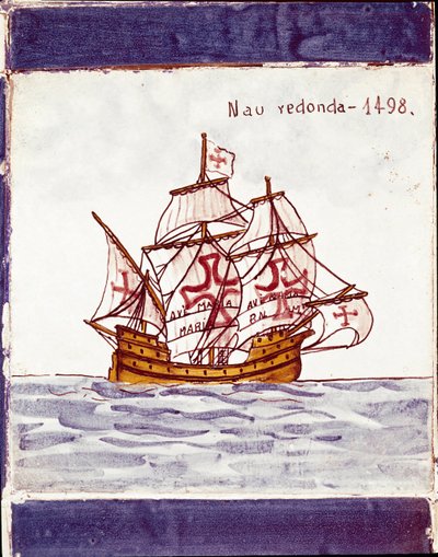 Reprezentacja karaku (nawy) floty portugalskiej (Rysunek na ceramice) autorstwa School Portuguese