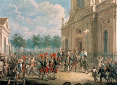 Katarzyna II (1729-1796) na schodach katedry kazańskiej (Sankt Petersburg), witana przez duchowieństwo w dniu wstąpienia na tron, 28 czerwca 1762 r. (Katarzyna II na schodach katedry kazańskiej, Pozdrowiona przez duchowieństwo w dniu autorstwa School Russian