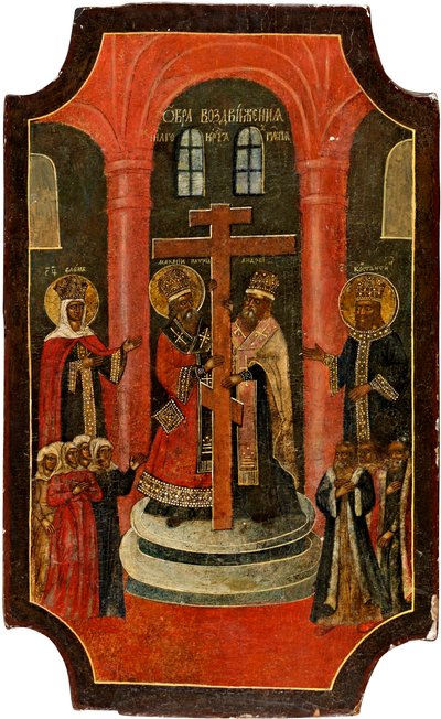 Exaltation de la Sainte Croix (Podwyższenie Krzyża Świętego) - ikona rosyjska, tempera na drewnie autorstwa School Russian