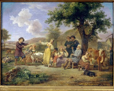 Święta chłopskie. Malarstwo anonimowe, olej na płótnie, II poł. XVIII w. XVIII-wieczna sztuka rosyjska. Państwowa Galeria Tretiakowska, Moskwa. autorstwa School Russian