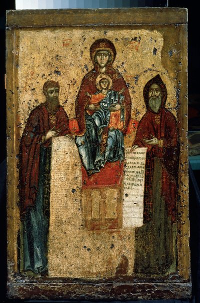 Rosyjska ikona „Dziewica z jaskiń”. Obraz na drewnie z 1288 r. Państwowa Galeria Trietiakowska, Moskwa autorstwa School Russian