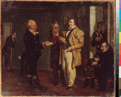 Książę Wasilij Chowański (1755-1830) i dowcipniś. Obraz rosyjskiego mistrza, olej na płótnie, pocz. XIX w. Państwowa Galeria Tretiakowska, Moskwa. autorstwa School Russian