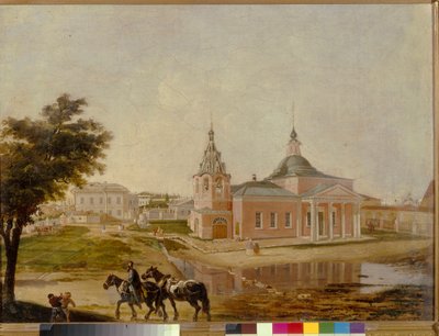 Kościół Rżewskiej Ikony Matki Bożej w Moskwie. Malarstwo anonimowe, olej na płótnie, połowa XIX wieku. Sztuka rosyjska autorstwa School Russian