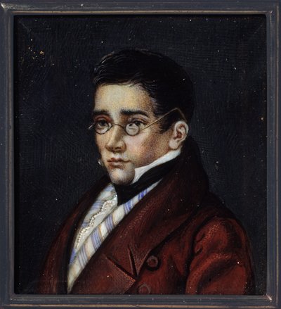 Portret dramaturga Aleksandra Siergiejewicza Gribojedowa (Aleksander S. Gribojedow) (1795-1829). Dzieło rosyjskiego mistrza, akwarela i gwasz na rogu, ok. 1820 r. Sztuka rosyjska autorstwa School Russian