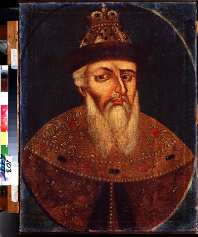Portret cara Iwana IV Groźnego (1530-1584) (Portret cara Iwana IV Groźnego). Obraz anonimowy, olej na płótnie, 68 x 53 cm, początek XVIII wieku. Państwowe Muzeum Sztuki, Niżny Tagil, Rosja. autorstwa School Russian