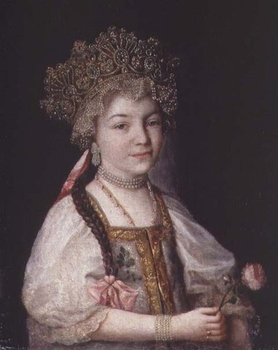 Portret Aleksandry Pawłowny w rosyjskim stroju narodowym, ok. 1790 (olej na płótnie) autorstwa School Russian