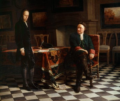 Portret Piotra I Wielkiego (1672-1725), cara rosyjskiego i jego syna Aleksy (1690-1718) Malarstwo szkoły rosyjskiej autorstwa School Russian