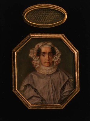 Portret Praskovyi Michajłowej Tołstai (1777-1844), z lokami w kratkę, ok. 1844 (akwarela i gwasz) autorstwa School Russian