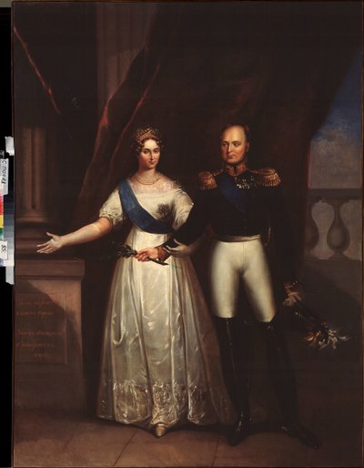 Portrety cesarza Aleksandra I (1777-1825) z żoną (Elizabeth Aleksiejewna, z domu księżna Louise Augusta Baden autorstwa School Russian