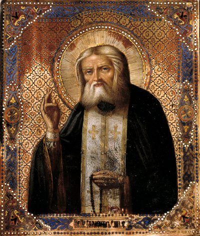Przedstawienie rosyjskiego taumaturga Serafina (lub Serafina) przez Sarowa (1759-1833) Ikona szkoły rosyjskiej XIX wieku. Paryż, B.N. autorstwa School Russian