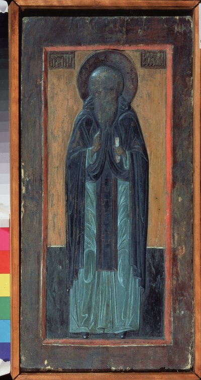 Święty Zosimus z Sołowek (zm. 1478). Ikona rosyjska, drewno polichromowane, połowa XVI w. Stara tradycyjna sztuka rosyjska z Północy. Regionalne Muzeum Sztuk Pięknych i Stosowanych, Smoleńsk (Rosja). autorstwa School Russian