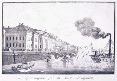 Nabrzeże Angielskie, w pobliżu Senatu-Dirigeant; Le Quai Anglais, w pobliżu Senatu-Dirigeant, początek XIX wieku (litografia) autorstwa School Russian