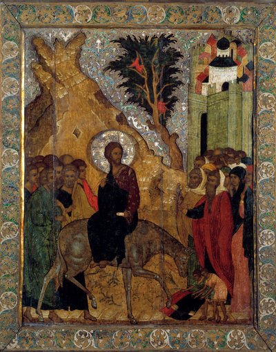 Zapis Chrystusa w Jerozolimie Ikona rosyjska z 1560 r. Moskwa, Muzea Kremla. autorstwa School Russian