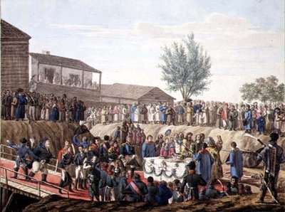 Wmurowanie pierwszego kamienia urzędu celnego w Mohiloff w 1820 roku (akwarela na papierze) autorstwa School Russian