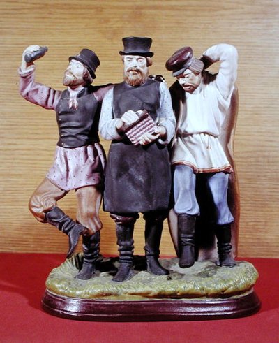 Trzech pijanych Moujików, wyprodukowanych przez Fabrykę Gardnera, Moskwa, ok. 1860-70 (porcelana) autorstwa School Russian