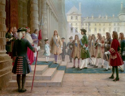 Car Pierre Le Grand (1672-1725) powitany przez dziecko Ludwika XV w Wersalu w 1717 r. - Obraz Gorsky