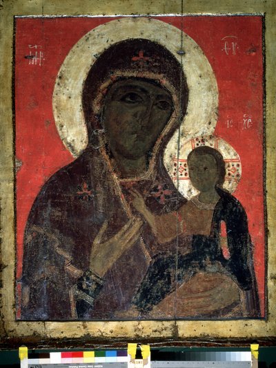 „Virgin Hodegetria (Hodigitria)”” Rosyjska ikona. Malarstwo na drewnie z XIII wieku. Państwowa Galeria Tretiakowska, Moskwa autorstwa School Russian
