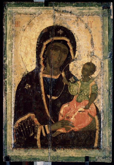 „Virgin Hodegetria (Hodigitria)”” Rosyjska ikona. Malowanie na drewnie. ok. 1360 r. Państwowa Galeria Trietiakowska, Moskwa autorstwa School Russian