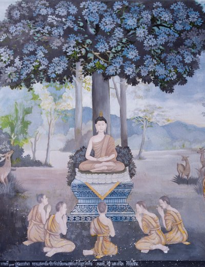 Fresk przedstawiający scenę z życia Buddy, świątynia Wat Phra That Doi Suthep (fresk) autorstwa School Thai