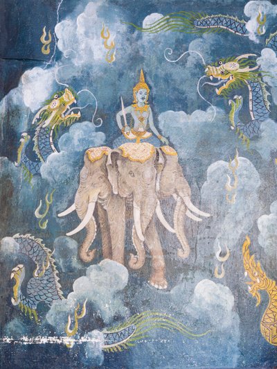 Fresk przedstawiający scenę z życia Buddy, świątynia Wat Phra That Doi Suthep (fresk) autorstwa School Thai