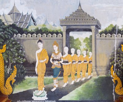 Fresk przedstawiający scenę z życia Buddy, świątynia Wat Phra That Doi Suthep autorstwa School Thai