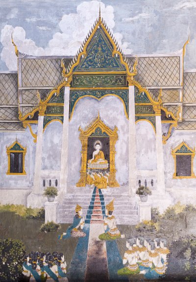 Fresk przedstawiający scenę z życia Buddy, świątynia Wat Phra That Doi Suthep autorstwa School Thai