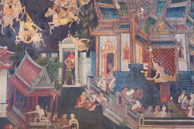 Malowidła ścienne w kaplicy Buddhaisawan, pałac Wang Na (malarstwo) autorstwa School Thai