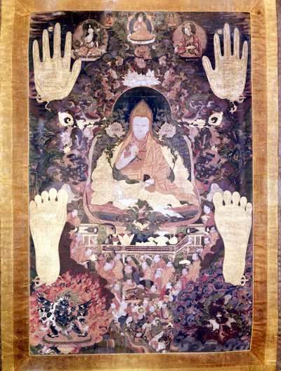 Blo Bzang Rgya ktso, piąty Dalajlama, najwybitniejszy i najważniejszy w historii. Tybetańska Thai-ka, Muzeum Guimet, Paryż autorstwa School Tibetan