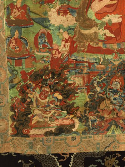 Fragment Trzeciego Panczenlamy Losan Penden Yeshe (gwasz na tkaninie) autorstwa School Tibetan