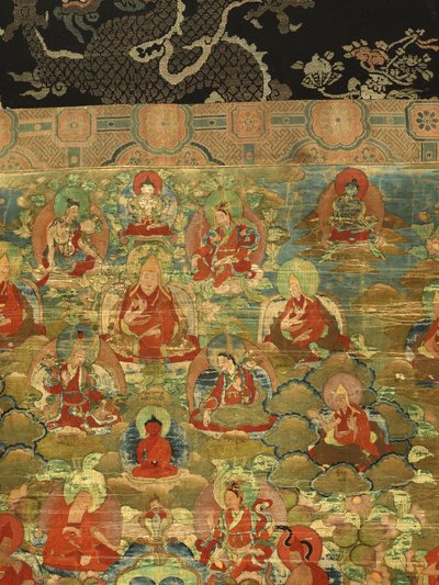 Fragment Trzeciego Panczenlamy Losan Penden Yeshe (gwasz na tkaninie) autorstwa School Tibetan