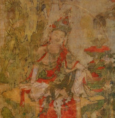 Kultura tybetańska: Woda i Księżyc Kuan-Yin (Guanyin). Tempera na jedwabiu, rozmiar : 101,5x59,5, początek XII w., Pustelnia Państwowa, Sankt Petersburg autorstwa School Tibetan