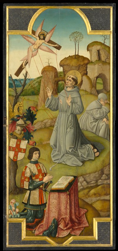 Stygmaty św. Franciszka; (verso) Chrystus w Ogrodzie Getsemani, ok. 1470 (olej na desce) autorstwa School of Amiens