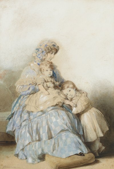 Królowa Maria Amalia z Francji, z dziećmi księcia Ludwika, księcia Nemours, 1845 autorstwa School of Franz Xaver Winterhalter