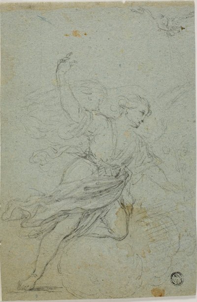 Anioł zwiastujący (recto); Samson i lew (verso) autorstwa School of Guido Reni