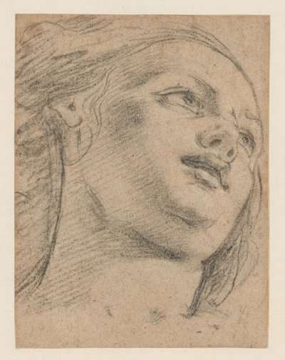 Badanie głowy kobiety patrząc w prawo (rekto); Studium dwóch figur podtrzymujących obiekt (verso) autorstwa School of Guido Reni