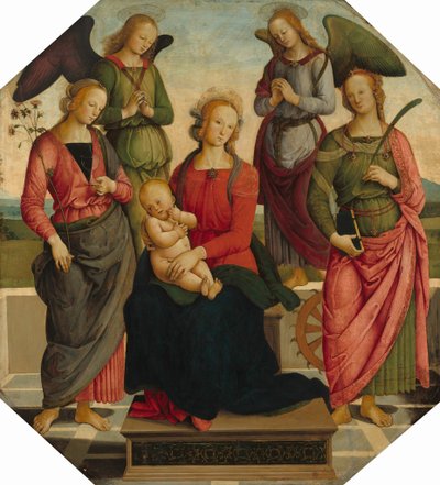 Madonna z Dzieciątkiem z dwoma aniołami, Świętą Różą i Świętą Katarzyną Aleksandryjską autorstwa School of Perugino