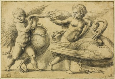 Putti bawi się z łabędziami autorstwa School of Raphael