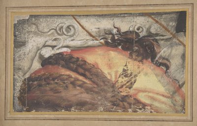 Fragment kreskówki z gobelinu: Wierzchołek kobiecej głowy z włosami splecionymi na szmatce..., 1500-50. autorstwa School of Raphael.