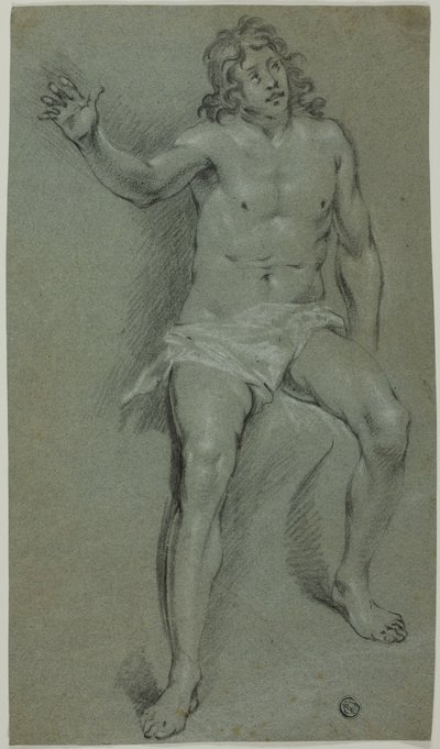 Akt męski w pozycji siedzącej (recto); Szkice dłoni i chłopięcej głowy (verso) autorstwa School of Rembrandt van Rijn