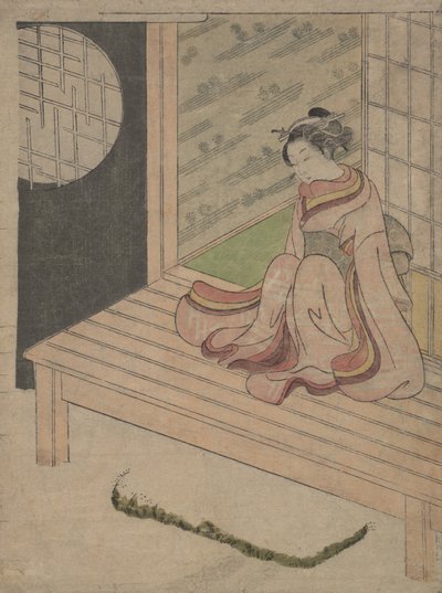 Młoda kobieta siedząca na Engawie domu, ca. 1765 r., ok. 1765 r. 1765. autorstwa School of Suzuki Harunobu