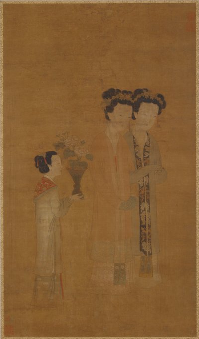 Nadworne damy i asystentka, dynastia Ming, XVI wiek. autorstwa School of Tang Yin