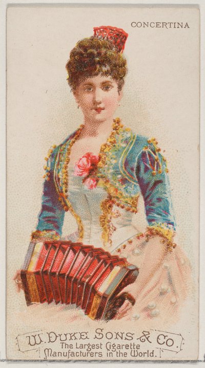 Concertina, z serii Musical Instruments N82 do papierosów marki Duke, 1888., 1888. autorstwa Schumacher and Ettlinger