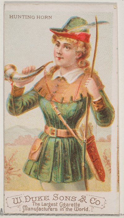Róg myśliwski z serii Musical Instruments N82 do papierosów marki Duke, 1888., 1888. autorstwa Schumacher and Ettlinger